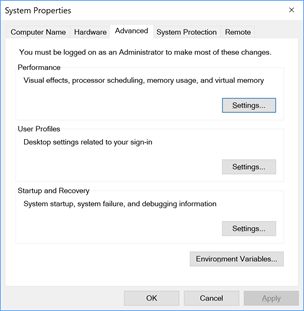 Windows 10 Advanced Properties
